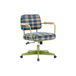 LIVARA Office Chair - Retro Plaid Fabric Upholstery with Wooden Armrests and Adjustable Swivel Base, Mid Century Desk Chair for Home Office - Green