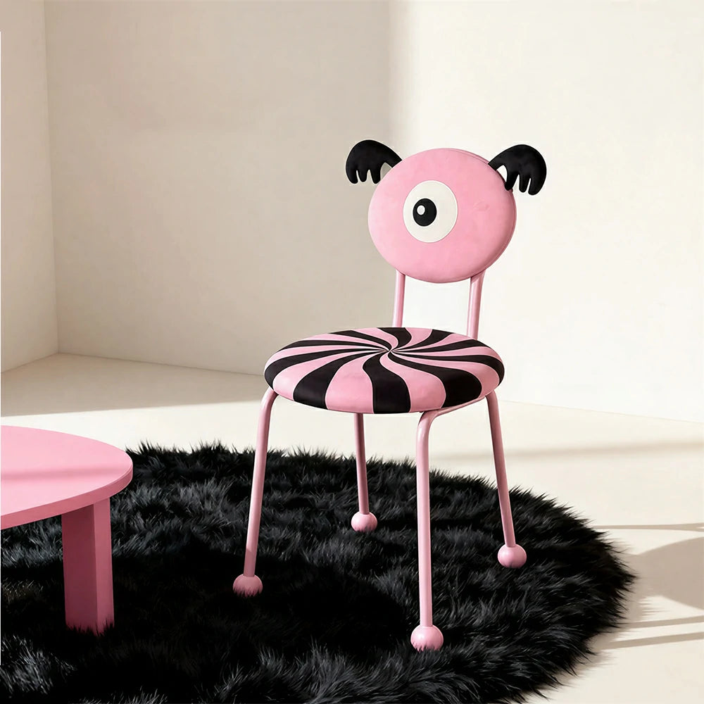 LIVARA Accent Chair - Cute Monster Design with Velvet Upholstery and Metal Frame, Creative Makeup Chair for Bedroom & Living Space - Pink