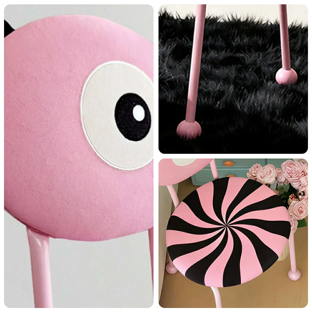 LIVARA Accent Chair - Cute Monster Design with Velvet Upholstery and Metal Frame, Creative Makeup Chair for Bedroom & Living Space - Pink