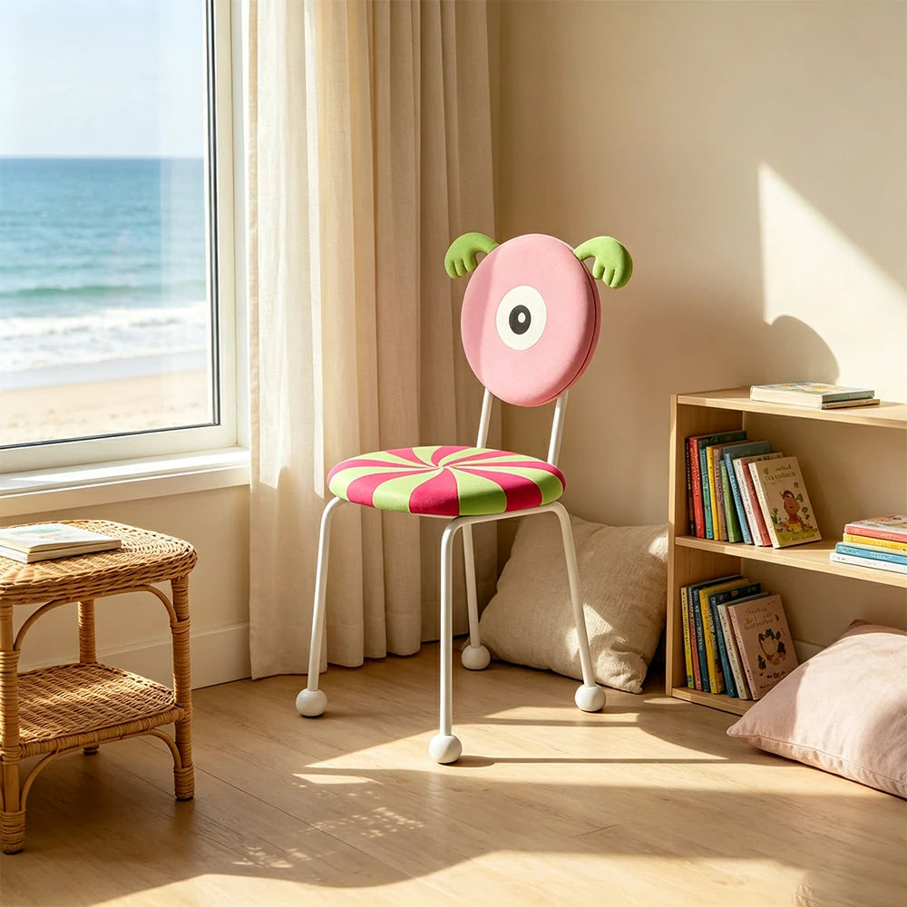 LIVARA Accent Chair - Cute Monster Design with Velvet Upholstery and Metal Frame, Creative Makeup Chair for Bedroom & Living Space - Pink & Green