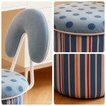 LIVARA Accent Chair - Polka Dot Stripe Velvet Upholstery with Solid Wood Frame and 360-Degree Swivel Base, Creative Makeup Chair for Bedroom - Blue