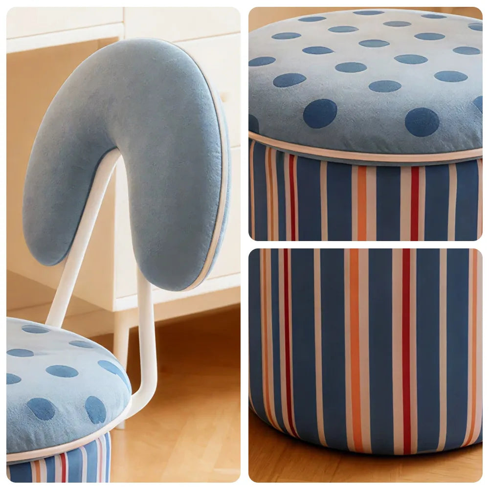 LIVARA Accent Chair - Polka Dot Stripe Velvet Upholstery with Solid Wood Frame and 360-Degree Swivel Base, Creative Makeup Chair for Bedroom - Blue