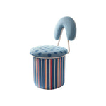 LIVARA Accent Chair - Polka Dot Stripe Velvet Upholstery with Solid Wood Frame and 360-Degree Swivel Base, Creative Makeup Chair for Bedroom - Blue