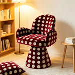 LIVARA Accent Chair - Polka Dot Chenille Upholstery with Solid Wood Frame and 360-Degree Swivel Base, Retro Makeup Chair for Bedroom & Living Space - Red