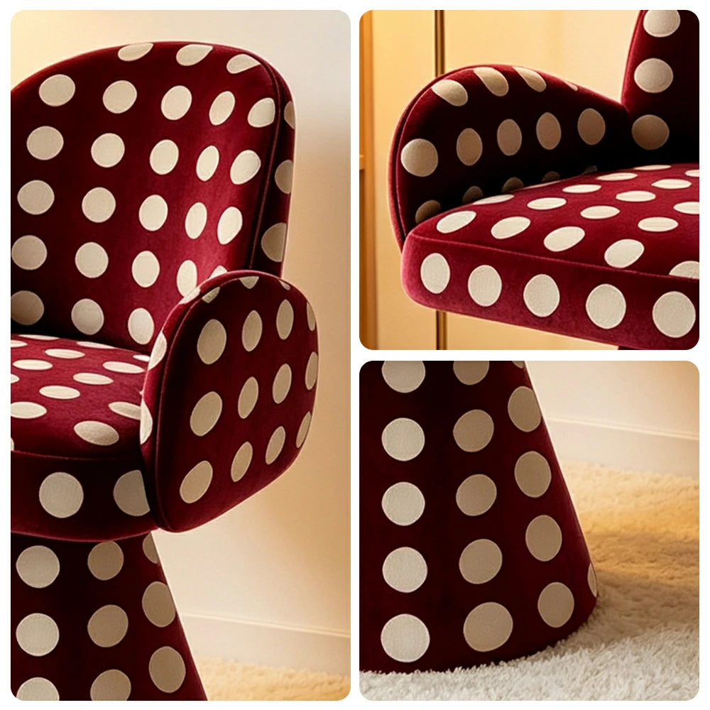 LIVARA Accent Chair - Polka Dot Chenille Upholstery with Solid Wood Frame and 360-Degree Swivel Base, Retro Makeup Chair for Bedroom & Living Space - Red