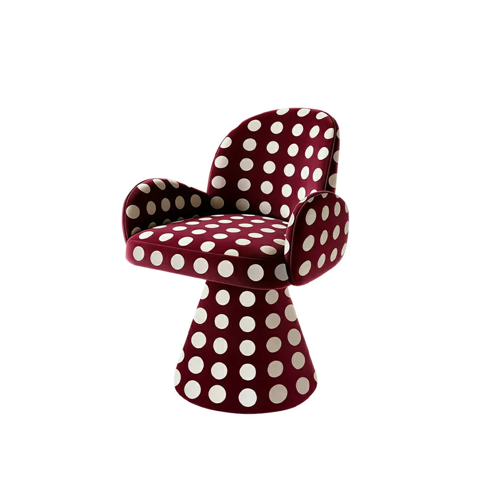 LIVARA Accent Chair - Polka Dot Chenille Upholstery with Solid Wood Frame and 360-Degree Swivel Base, Retro Makeup Chair for Bedroom & Living Space - Red