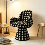 LIVARA Accent Chair - Polka Dot Chenille Upholstery with Solid Wood Frame and 360-Degree Swivel Base, Retro Makeup Chair for Bedroom & Living Space - Black