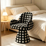 LIVARA Accent Chair - Polka Dot Chenille Upholstery with Solid Wood Frame and 360-Degree Swivel Base, Retro Makeup Chair for Bedroom & Living Space - Black