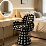 LIVARA Accent Chair - Polka Dot Chenille Upholstery with Solid Wood Frame and 360-Degree Swivel Base, Retro Makeup Chair for Bedroom & Living Space - Black