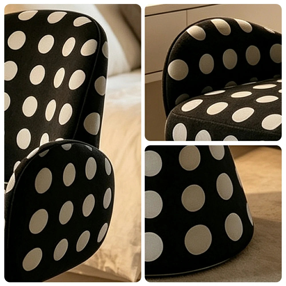 LIVARA Accent Chair - Polka Dot Chenille Upholstery with Solid Wood Frame and 360-Degree Swivel Base, Retro Makeup Chair for Bedroom & Living Space - Black