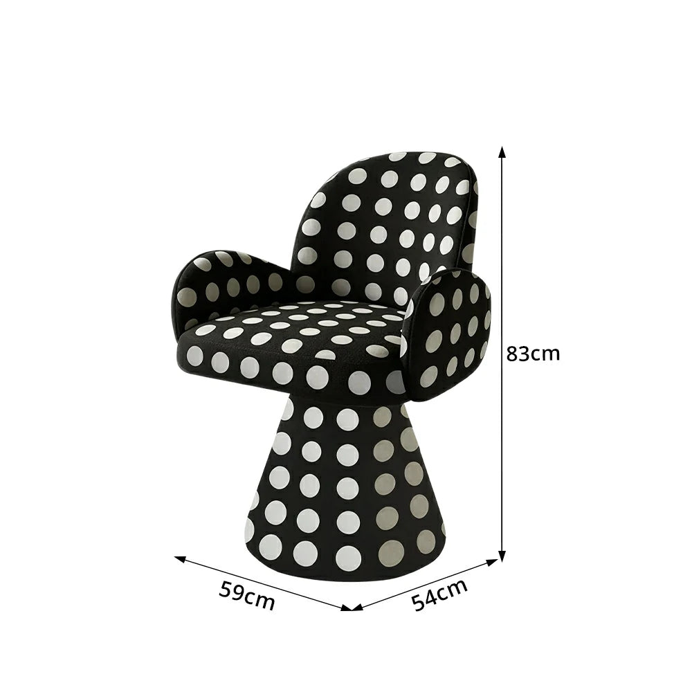 LIVARA Accent Chair - Polka Dot Chenille Upholstery with Solid Wood Frame and 360-Degree Swivel Base, Retro Makeup Chair for Bedroom & Living Space - Black