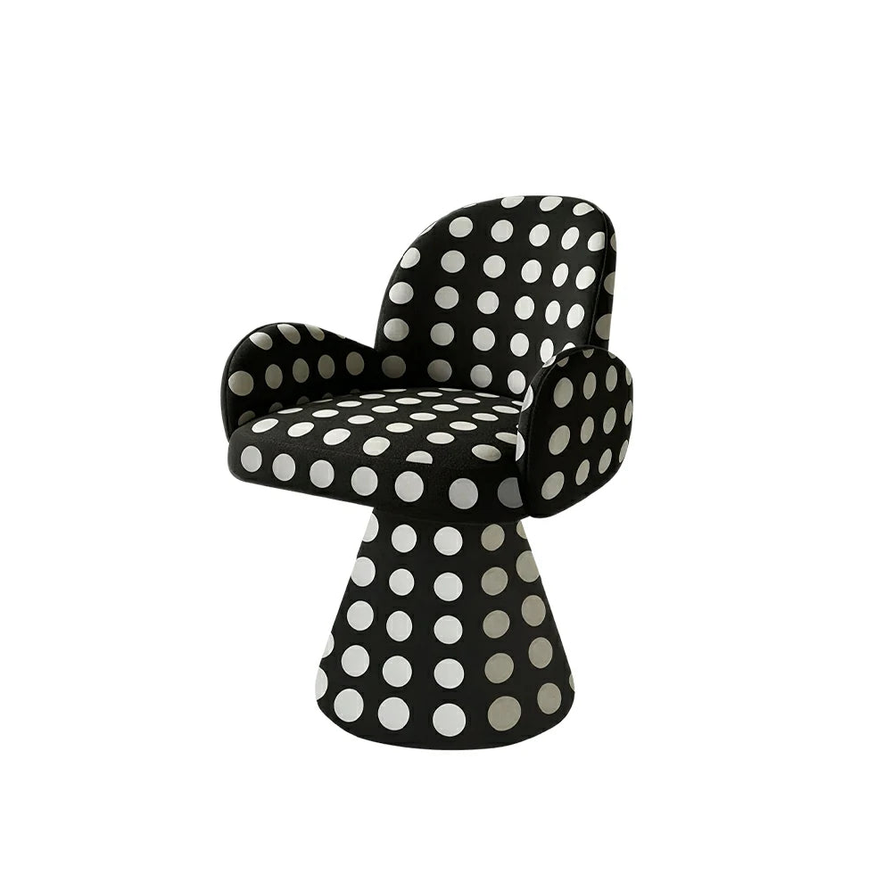 LIVARA Accent Chair - Polka Dot Chenille Upholstery with Solid Wood Frame and 360-Degree Swivel Base, Retro Makeup Chair for Bedroom & Living Space - Black