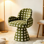 LIVARA Accent Chair - Polka Dot Chenille Upholstery with Solid Wood Frame and 360-Degree Swivel Base, Retro Makeup Chair for Bedroom & Living Space - Green