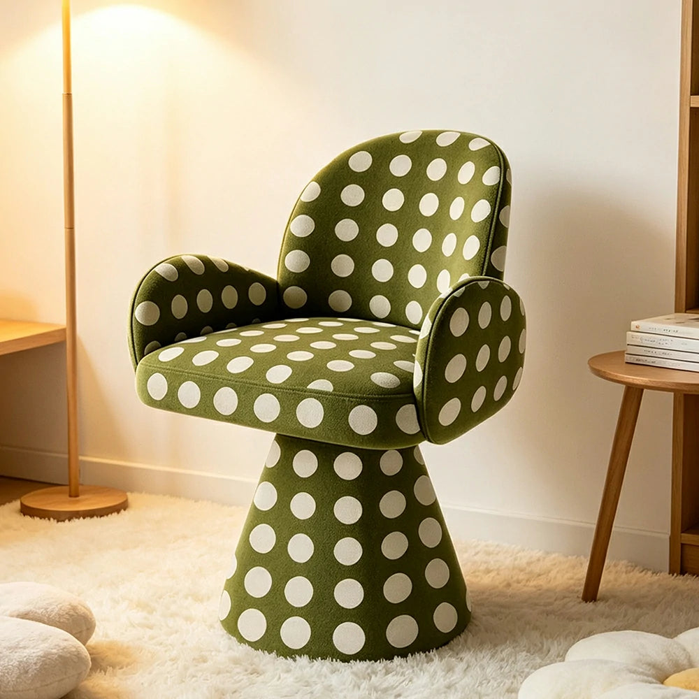 LIVARA Accent Chair - Polka Dot Chenille Upholstery with Solid Wood Frame and 360-Degree Swivel Base, Retro Makeup Chair for Bedroom & Living Space - Green