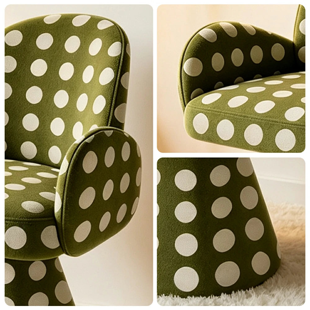 LIVARA Accent Chair - Polka Dot Chenille Upholstery with Solid Wood Frame and 360-Degree Swivel Base, Retro Makeup Chair for Bedroom & Living Space - Green