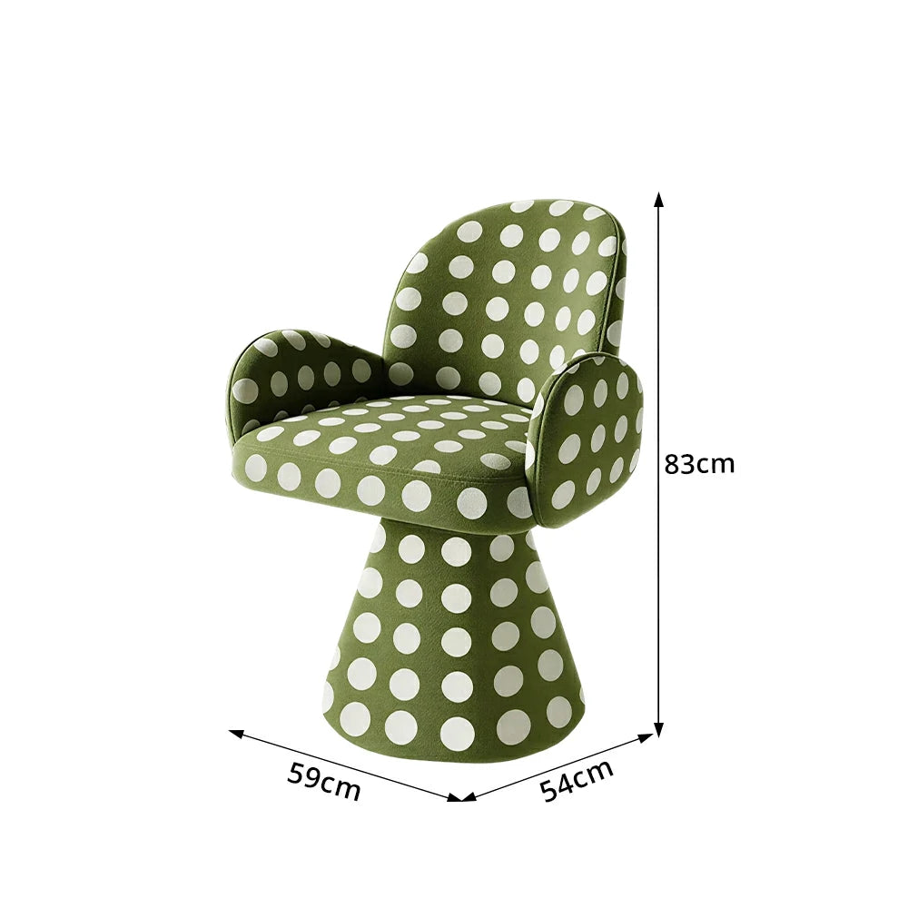LIVARA Accent Chair - Polka Dot Chenille Upholstery with Solid Wood Frame and 360-Degree Swivel Base, Retro Makeup Chair for Bedroom & Living Space - Green