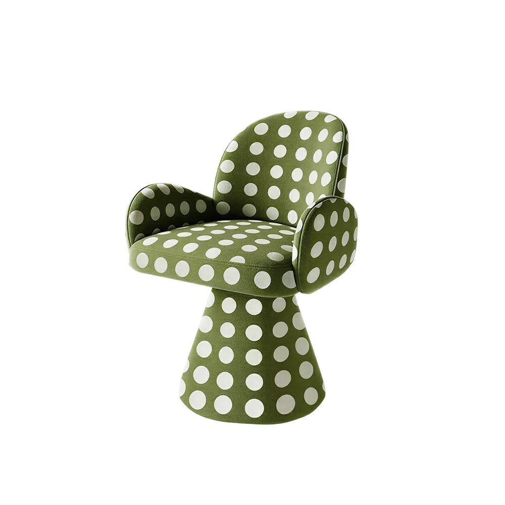 LIVARA Accent Chair - Polka Dot Chenille Upholstery with Solid Wood Frame and 360-Degree Swivel Base, Retro Makeup Chair for Bedroom & Living Space - Green