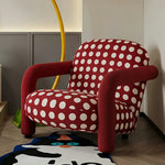 LIVARA Lounge Chair - Polka Dot Fabric Upholstery with Wide Armrests, Retro Accent Chair for Living Room & Bedroom - Red