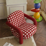LIVARA Lounge Chair - Polka Dot Fabric Upholstery with Wide Armrests, Retro Accent Chair for Living Room & Bedroom - Red