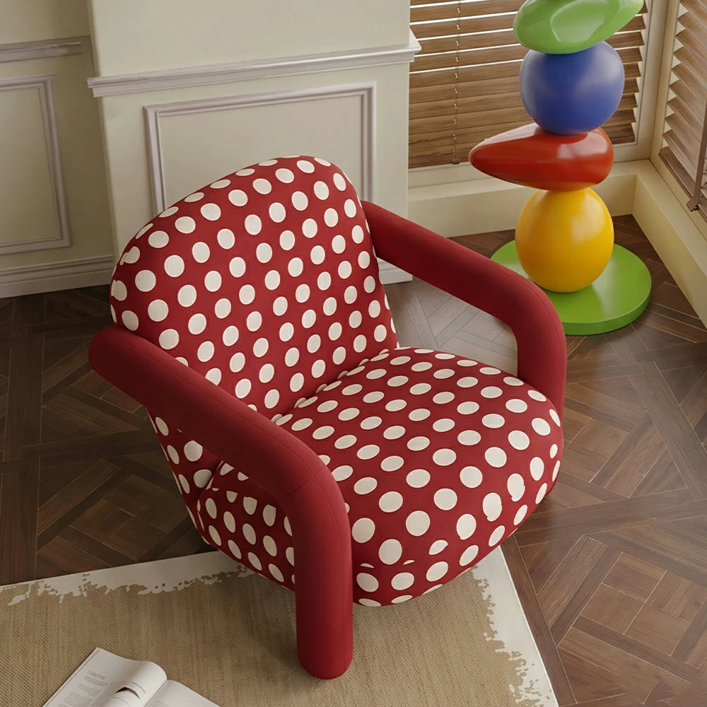 LIVARA Lounge Chair - Polka Dot Fabric Upholstery with Wide Armrests, Retro Accent Chair for Living Room & Bedroom - Red