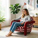 LIVARA Lounge Chair - Polka Dot Fabric Upholstery with Wide Armrests, Retro Accent Chair for Living Room & Bedroom - Red