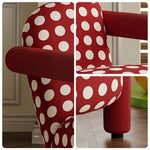 LIVARA Lounge Chair - Polka Dot Fabric Upholstery with Wide Armrests, Retro Accent Chair for Living Room & Bedroom - Red