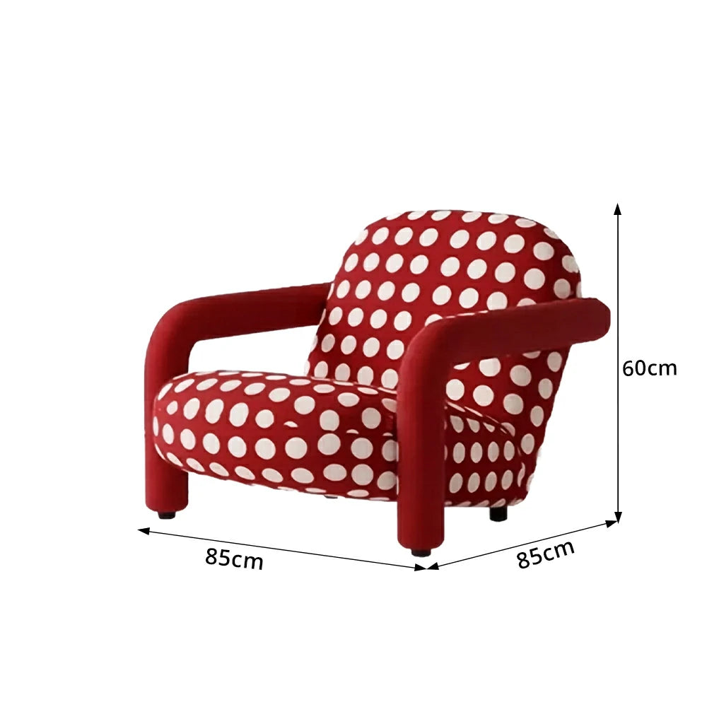 LIVARA Lounge Chair - Polka Dot Fabric Upholstery with Wide Armrests, Retro Accent Chair for Living Room & Bedroom - Red
