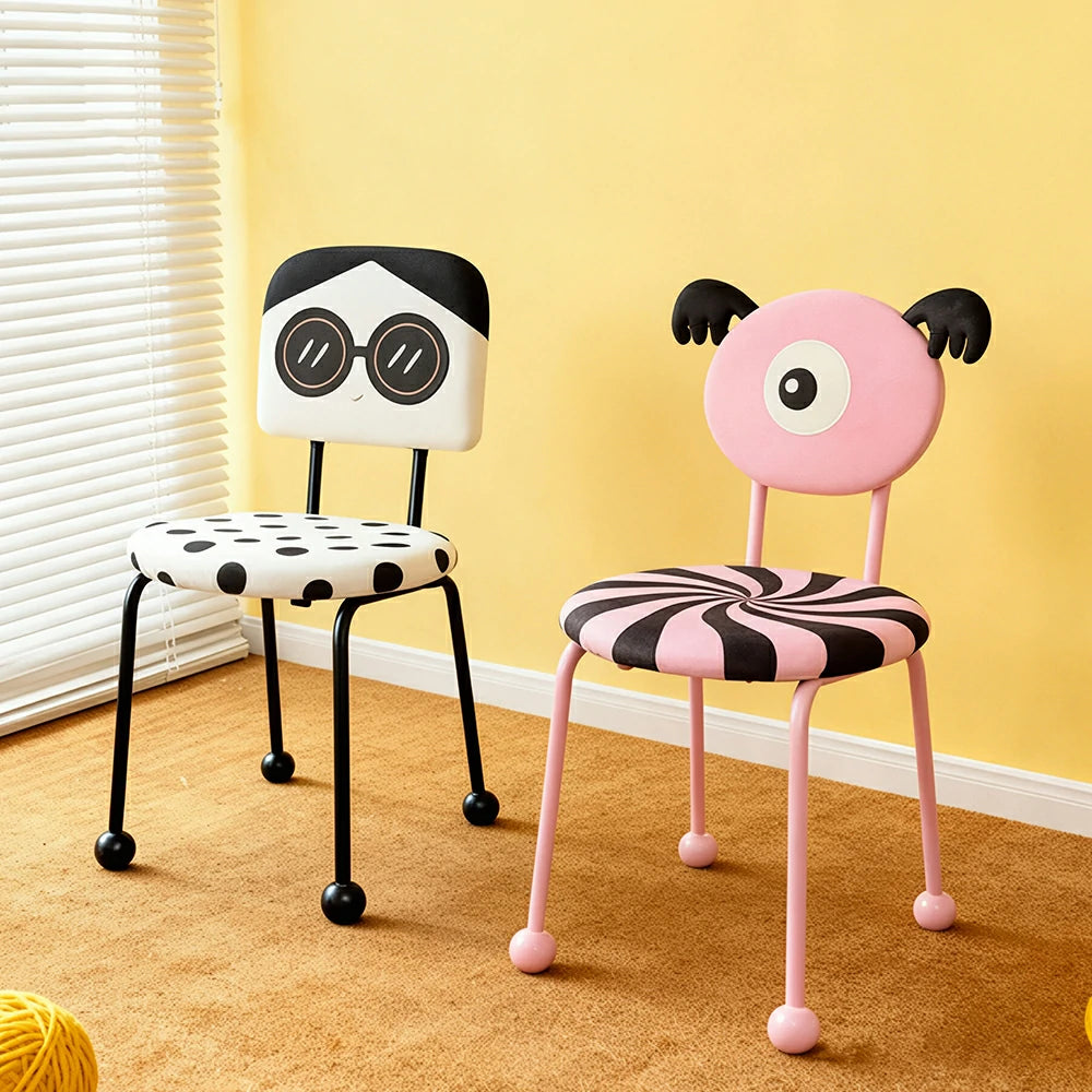 LIVARA Accent Chair - Cartoon Polka Dot Velvet Upholstery with Solid Wood Frame and Metal Legs, Creative Makeup Chair for Bedroom & Living Space - Black