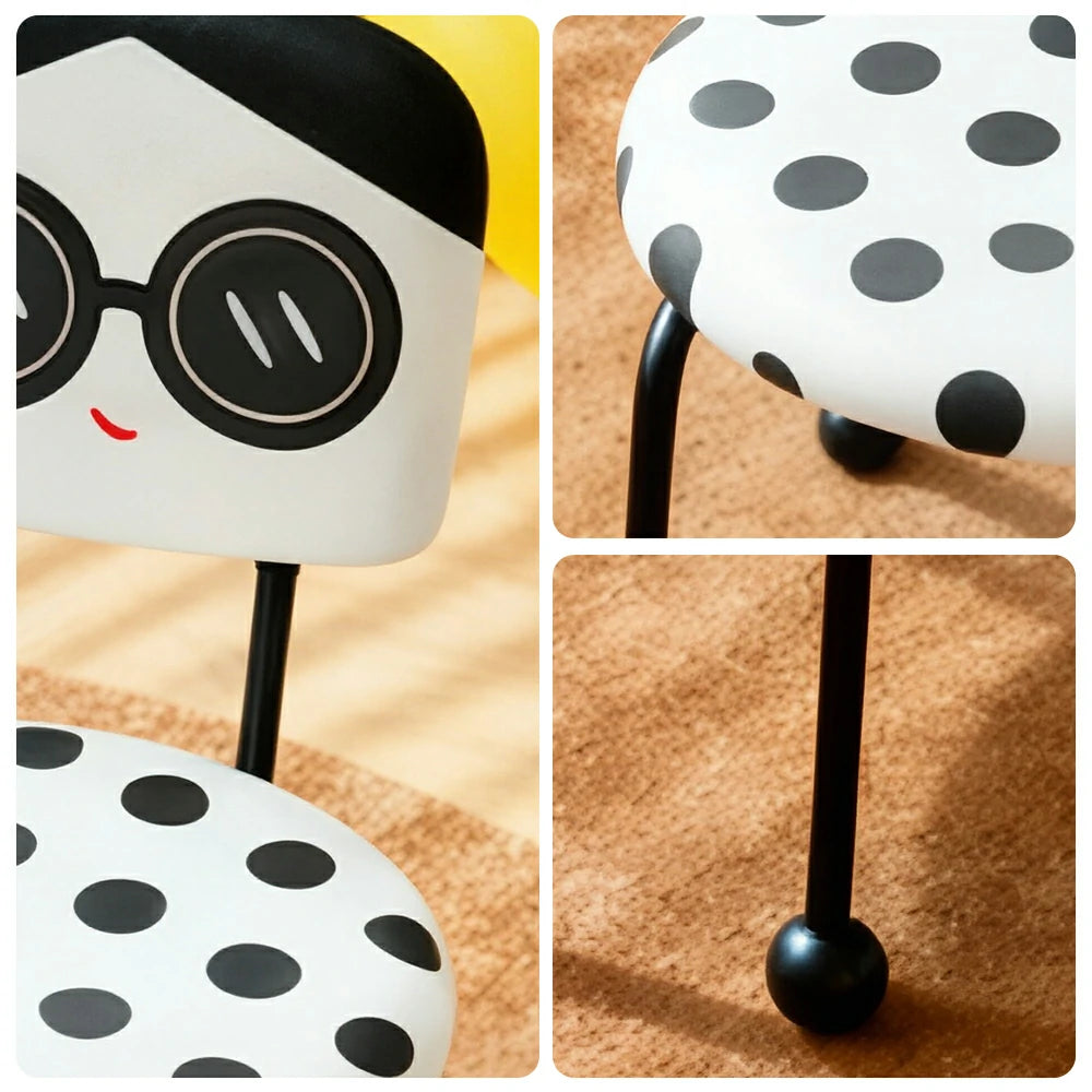 LIVARA Accent Chair - Cartoon Polka Dot Velvet Upholstery with Solid Wood Frame and Metal Legs, Creative Makeup Chair for Bedroom & Living Space - Black