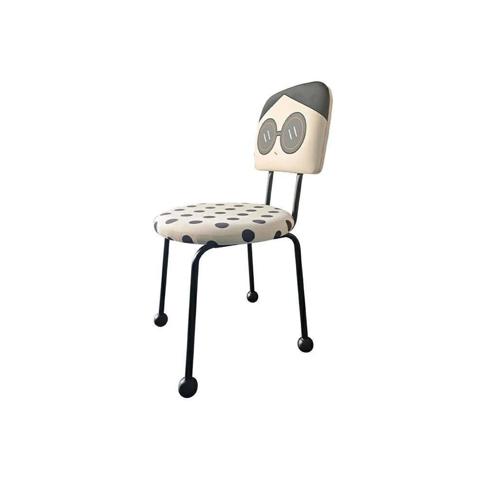 LIVARA Accent Chair - Cartoon Polka Dot Velvet Upholstery with Solid Wood Frame and Metal Legs, Creative Makeup Chair for Bedroom & Living Space - Black