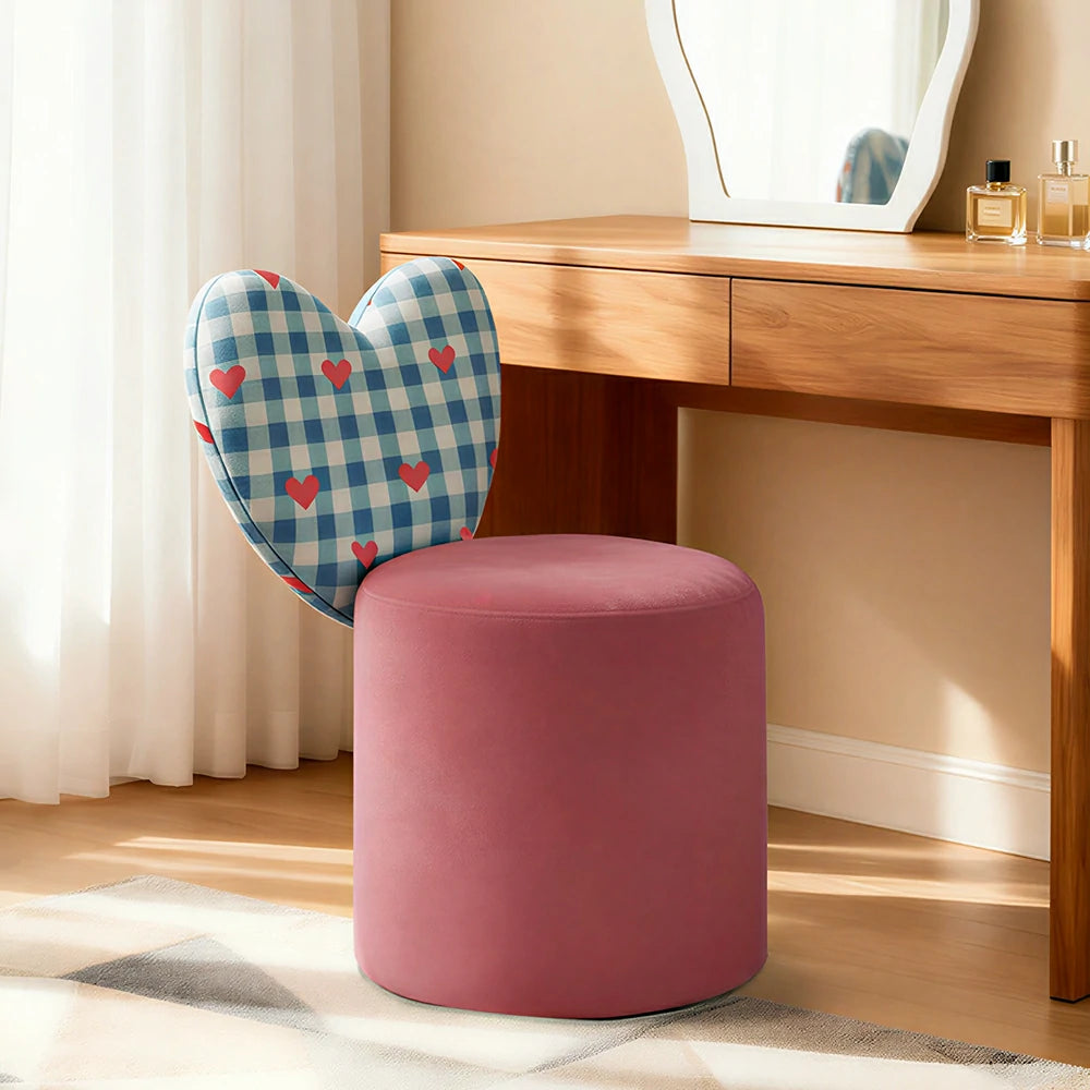 LIVARA Accent Chair - Heart Backrest with Soft Velvet Upholstery and Solid Wood Frame, Cute Swivel Makeup Chair for Bedroom & Dressing Area - Pink