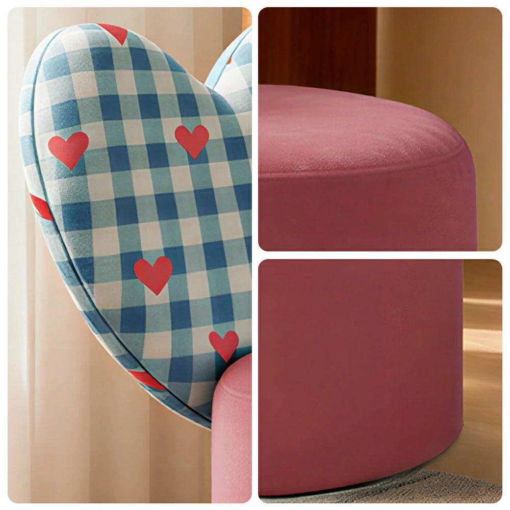 LIVARA Accent Chair - Heart Backrest with Soft Velvet Upholstery and Solid Wood Frame, Cute Swivel Makeup Chair for Bedroom & Dressing Area - Pink