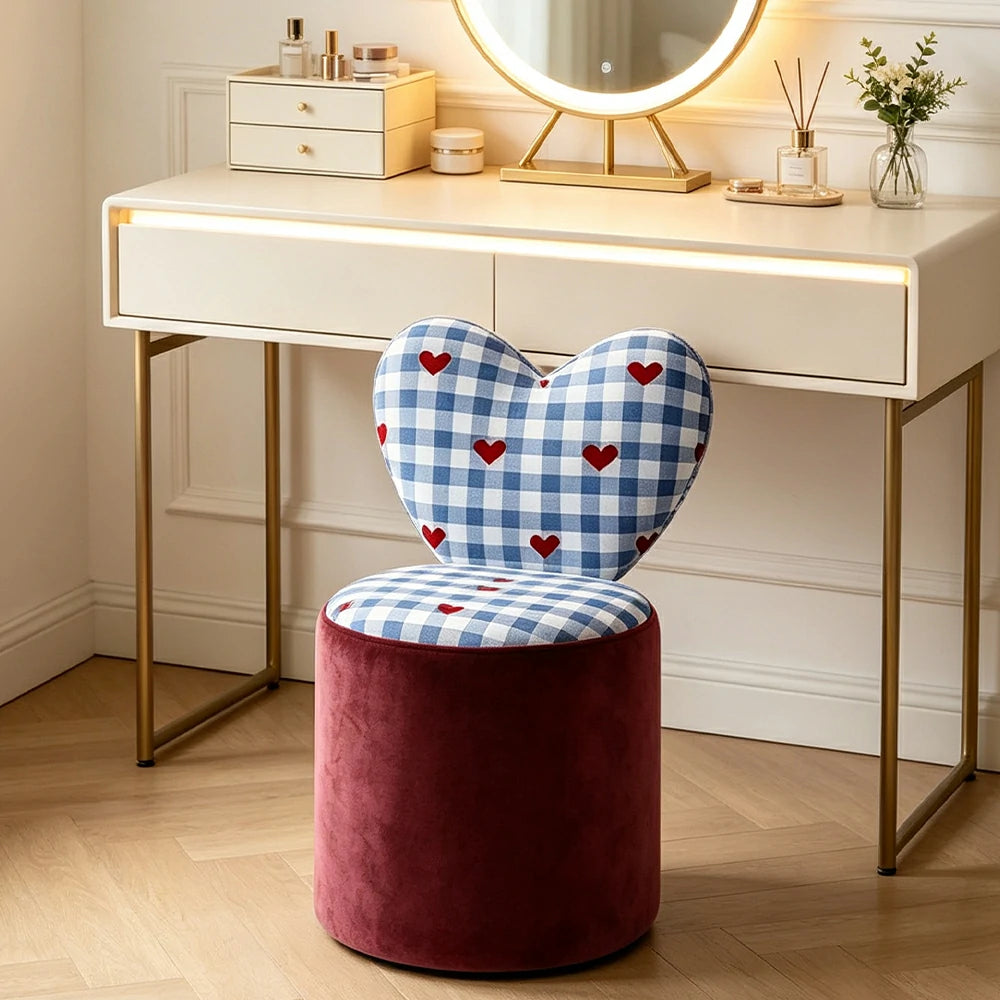 LIVARA Accent Chair - Heart Backrest with Soft Velvet Upholstery and Solid Wood Frame, Cute Swivel Makeup Chair for Bedroom & Dressing Area - Red