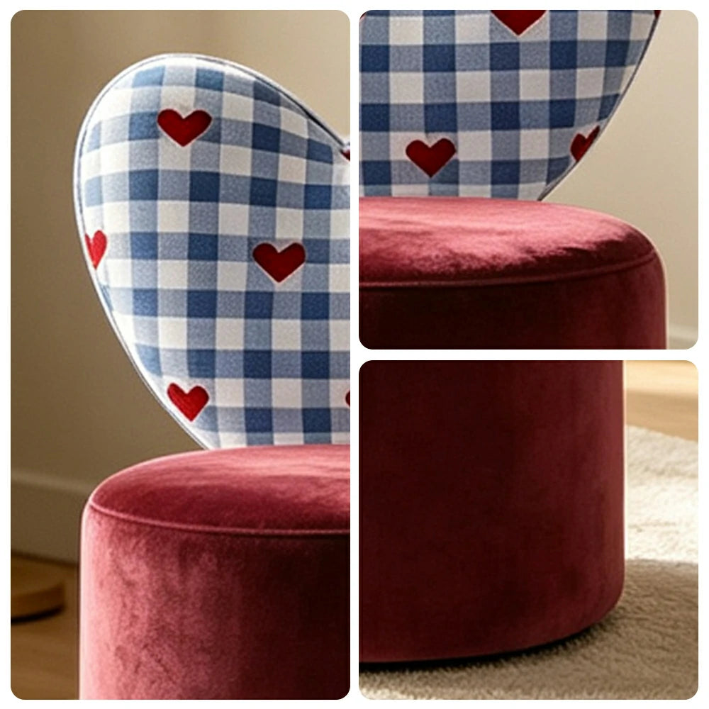 LIVARA Accent Chair - Heart Backrest with Soft Velvet Upholstery and Solid Wood Frame, Cute Swivel Makeup Chair for Bedroom & Dressing Area - Red
