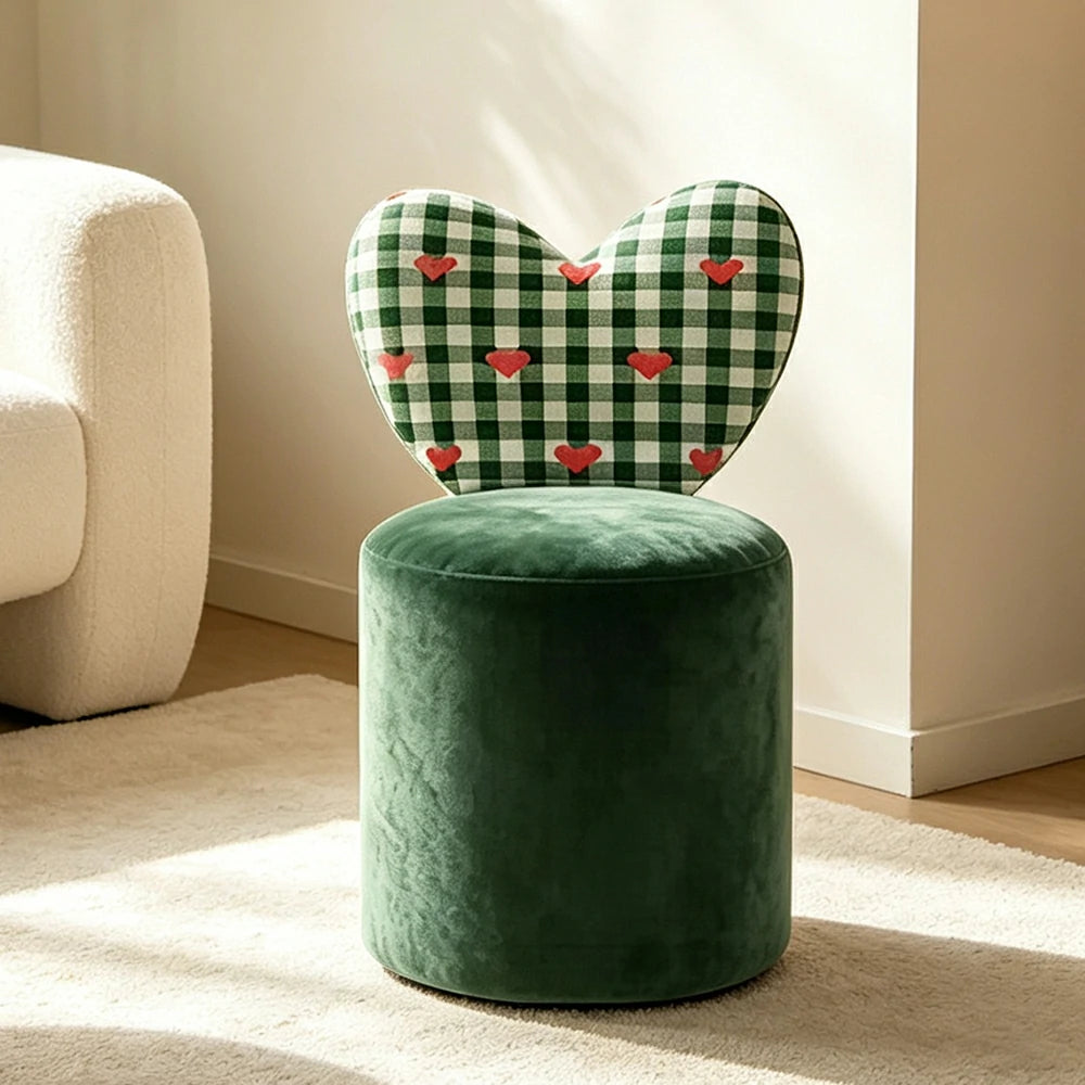 LIVARA Accent Chair - Heart Backrest with Soft Velvet Upholstery and Solid Wood Frame, Cute Swivel Makeup Chair for Bedroom & Dressing Area - Green