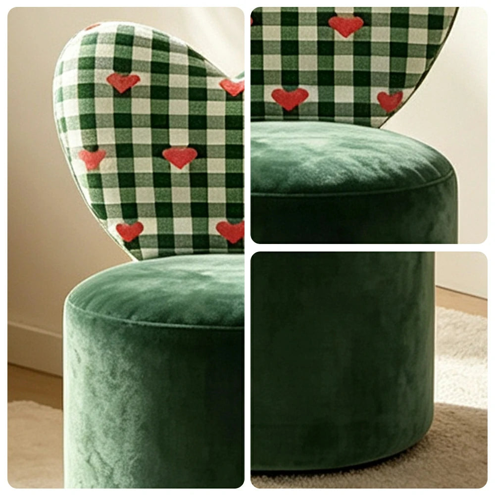 LIVARA Accent Chair - Heart Backrest with Soft Velvet Upholstery and Solid Wood Frame, Cute Swivel Makeup Chair for Bedroom & Dressing Area - Green