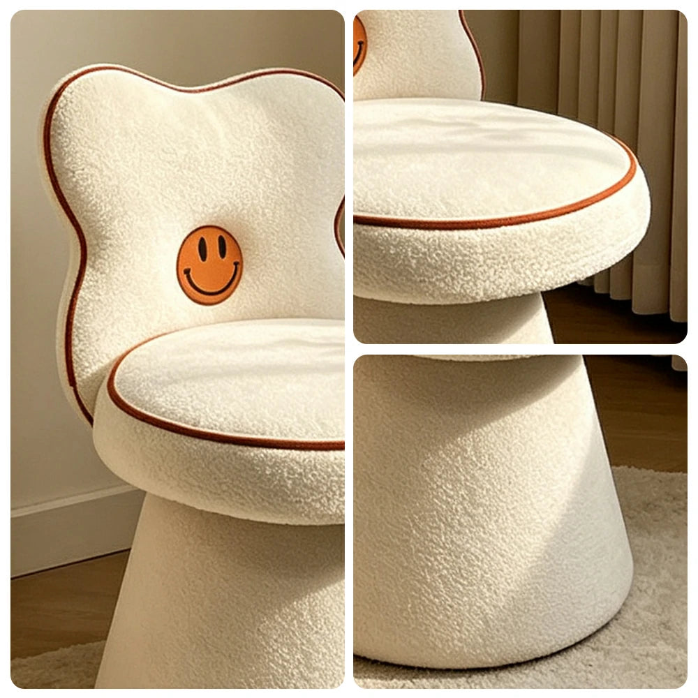 LIVARA Accent Chair - Flower Backrest with Chenille Upholstery and Solid Wood Frame, 360-Degree Swivel Makeup Chair for Bedroom - White