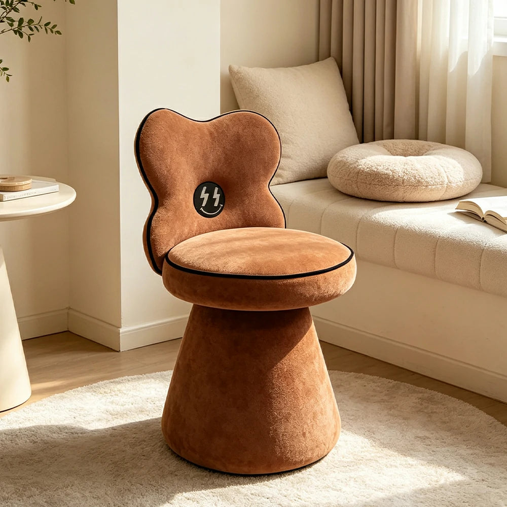 LIVARA Accent Chair - Flower Backrest with Chenille Upholstery and Solid Wood Frame, 360-Degree Swivel Makeup Chair for Bedroom - Red