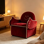 LIVARA Lounge Chair - Smile Face Design with Soft Velvet Upholstery and Solid Wood Frame, Cozy Accent Chair for Living Room & Bedroom - Red