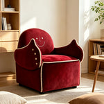 LIVARA Lounge Chair - Smile Face Design with Soft Velvet Upholstery and Solid Wood Frame, Cozy Accent Chair for Living Room & Bedroom - Red