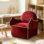 LIVARA Lounge Chair - Smile Face Design with Soft Velvet Upholstery and Solid Wood Frame, Cozy Accent Chair for Living Room & Bedroom - Red