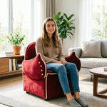 LIVARA Lounge Chair - Smile Face Design with Soft Velvet Upholstery and Solid Wood Frame, Cozy Accent Chair for Living Room & Bedroom - Red