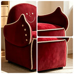 LIVARA Lounge Chair - Smile Face Design with Soft Velvet Upholstery and Solid Wood Frame, Cozy Accent Chair for Living Room & Bedroom - Red