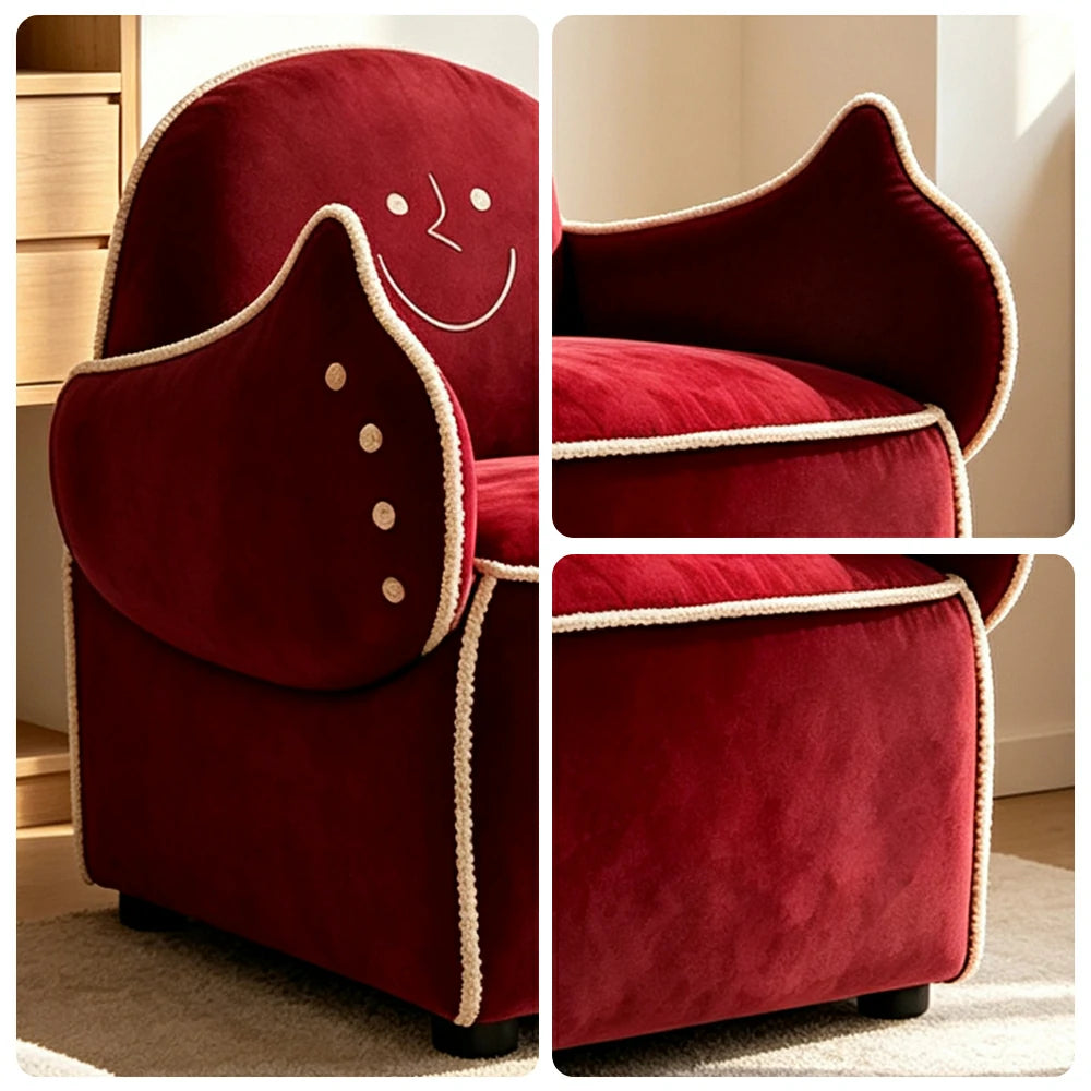 LIVARA Lounge Chair - Smile Face Design with Soft Velvet Upholstery and Solid Wood Frame, Cozy Accent Chair for Living Room & Bedroom - Red