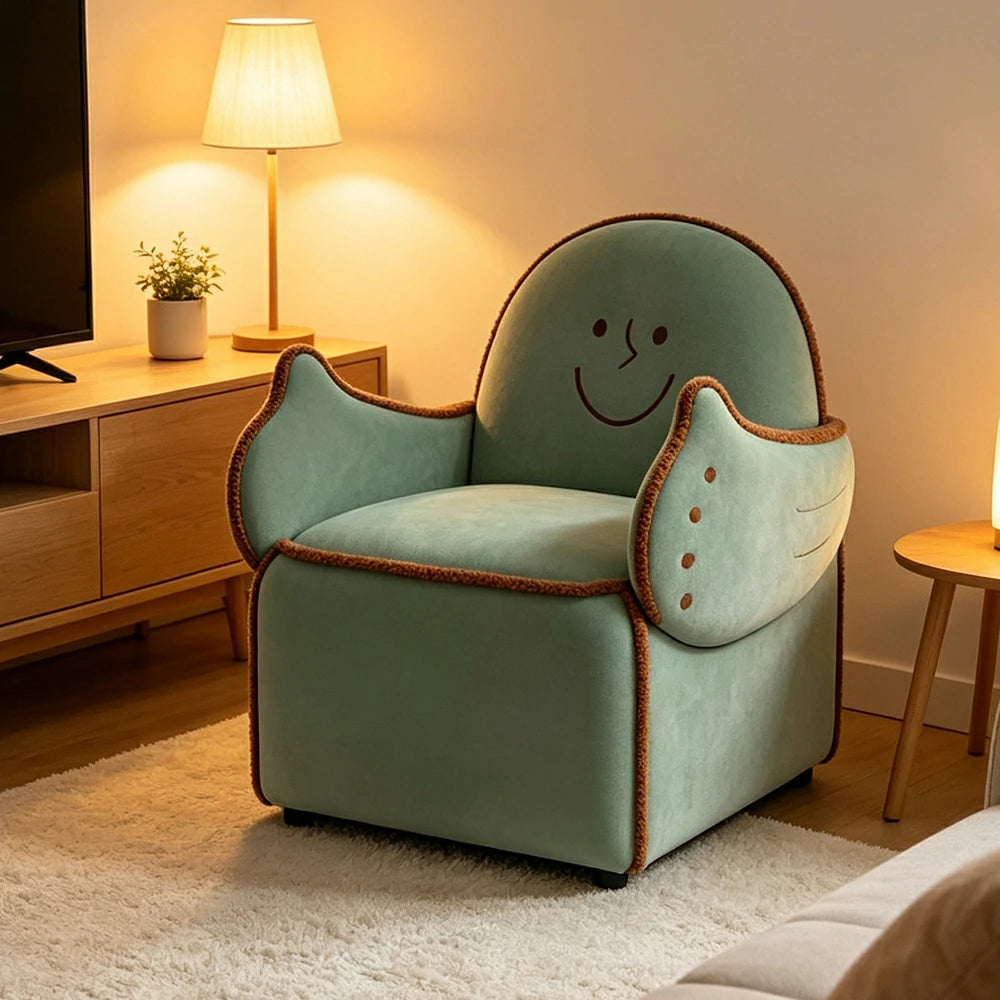 LIVARA Lounge Chair - Smile Face Design with Soft Velvet Upholstery and Solid Wood Frame, Cozy Accent Chair for Living Room & Bedroom - Green