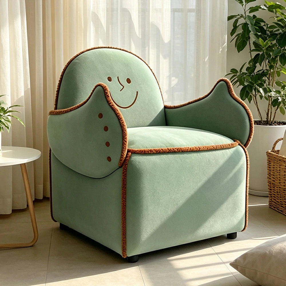 LIVARA Lounge Chair - Smile Face Design with Soft Velvet Upholstery and Solid Wood Frame, Cozy Accent Chair for Living Room & Bedroom - Green