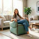 LIVARA Lounge Chair - Smile Face Design with Soft Velvet Upholstery and Solid Wood Frame, Cozy Accent Chair for Living Room & Bedroom - Green