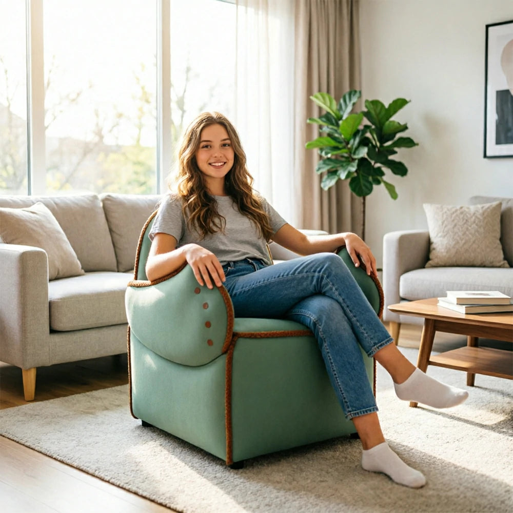 LIVARA Lounge Chair - Smile Face Design with Soft Velvet Upholstery and Solid Wood Frame, Cozy Accent Chair for Living Room & Bedroom - Green