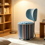 LIVARA Accent Chair - Striped Fabric Upholstery with Rotatable Backrest and Swivel Base, Modern Makeup Chair for Bedroom & Dressing Area - Blue