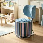 LIVARA Accent Chair - Striped Fabric Upholstery with Rotatable Backrest and Swivel Base, Modern Makeup Chair for Bedroom & Dressing Area - Blue